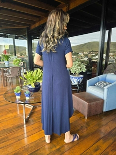 VE-0671- Vestido liso azul marinho - loja online