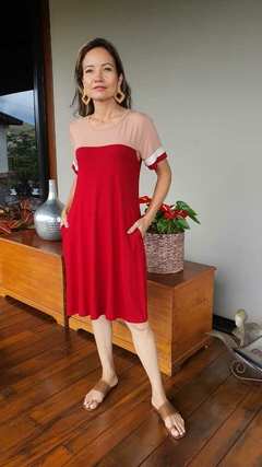 VE-0666- Vestido curto bicolor marsala/rosê - comprar online