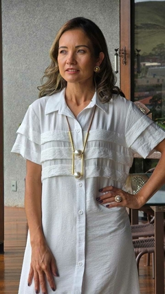 VE-0770 - Vestido chemise branco , 3 pregas largas sobre o busto - comprar online