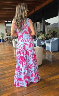 VE-0712- Vestido em viscose pink com azul bebê na internet