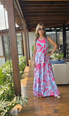 VE-0712- Vestido em viscose pink com azul bebê - comprar online