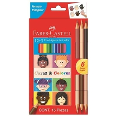 Faber Castell Lápices Caras&colores X12 + 3 Bicolor Piel