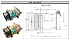 Compresor SANDEN mod SD 5H14 ex 508 - 134a Polea 2A- Salida oring arriba 12v - tienda online