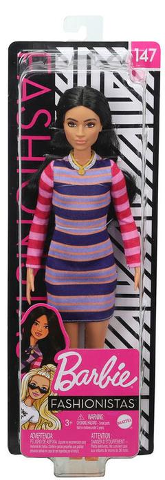 Barbie Fashionista 147 - Morena com vestido listrado - loja online