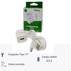 CARGADOR 220V 3A TIPO C DINAX CABLE + 1 USB (CAJA)