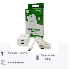 CARGADOR 220V 4.2A TIPO C DINAX CABLE + 2 USB