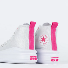 CK11240002 Tênis Converse Kids Chuck Taylor All Star Move Hi Be Dazzling Prata Puro Fucsia na internet