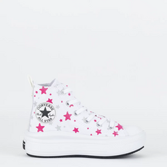 CK11130001 Tênis Converse Kids Chuck Taylor All Star Move Hi Sparkle Party Print Branco Prata Puro