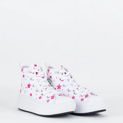 CK11130001 Tênis Converse Kids Chuck Taylor All Star Move Hi Sparkle Party Print Branco Prata Puro - comprar online