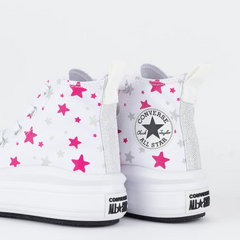 CK11130001 Tênis Converse Kids Chuck Taylor All Star Move Hi Sparkle Party Print Branco Prata Puro na internet