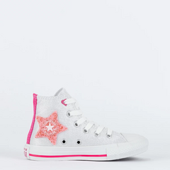 CK11260001 Tênis Converse Kids Chuck Taylor All Star Side Zip Hi Be Dazzling Prata Fucsia