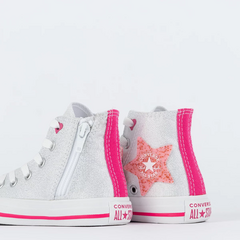 CK11260001 Tênis Converse Kids Chuck Taylor All Star Side Zip Hi Be Dazzling Prata Fucsia na internet