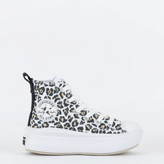 CK11090001 Tênis Converse Kids Chuck Taylor All Star Move Hi Leopard Love Branco Amendoa