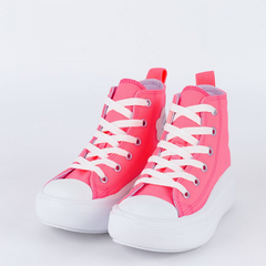 Ck10360001 Tênis Converse Kids Chuck Taylor All Star Move Hi Cloud Gazer 1 Rosa Neon Branco - comprar online