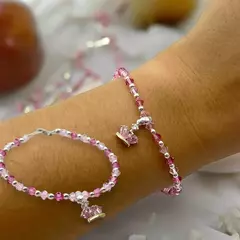 SWA-SIN Pulsera Cristal SWA con Dije Corona Rosa Plata Italiana - comprar online