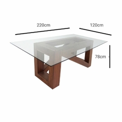 Mesa Bissen 8s Cristal con Base de Madera - Ganza Muebles