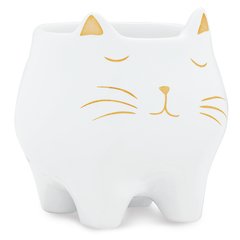 Cachepot Gato em Cerâmica com Detalhes em Dourado