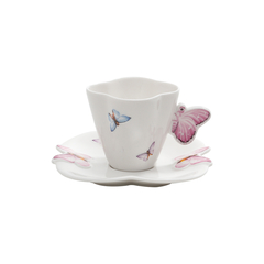 Xícara Café Porcelana c/ Pires 100 ml Borboletas