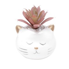 Cachepot Cerâmica Gato com Planta Artifcial