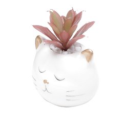 Cachepot Cerâmica Gato com Planta Artifcial - comprar online