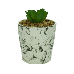 Vaso Cerâmica Branco efeito Marmorizado com Planta