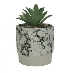 Vaso Cerâmica Branco Double Marble com Planta