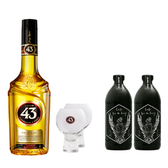 KIT CARAJILLO BOTELLA LICOR 43 + 2 COPAS DE GLOBO LICOR 43+ 2 BOTELLAS DE COLD BREW AVE DE FUEGO