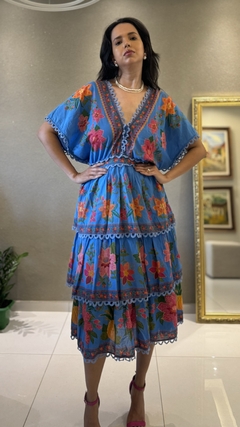 VESTIDO AZUL BABADOS FARM - comprar online