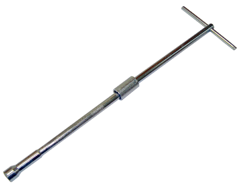Chave longa (350 mm), com articulação no centro da aste e etremidade oposta com soquete fixo, sextavado de 10 mm, para regular o freio de mão Gol - RAVEN - 116047