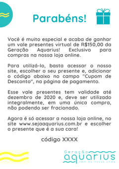 Vale Presente - R$150,00 na internet