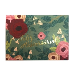 Cartão Floral Verde - Feliz aniversário