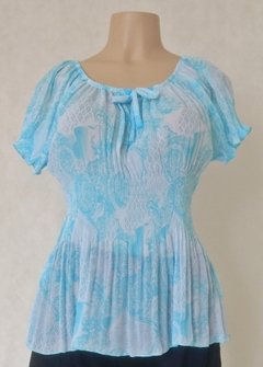 Blusa Ciganinha Transparente Azul E Branca