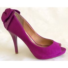 Peep Toe Roxo Com Laço E Aplique - Vizzano