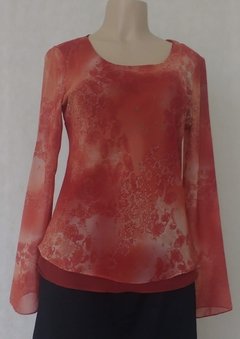 Blusa Manga Longa Estampada Laranja