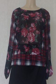 Blusa Estampa Xadrez E Floral