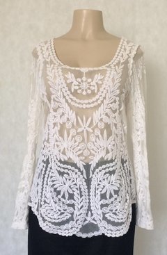 Blusa Renda Branca Manga Longa - Jia Miao