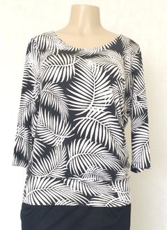 Blusa 3/4 Estampa Folhagens Preta - For