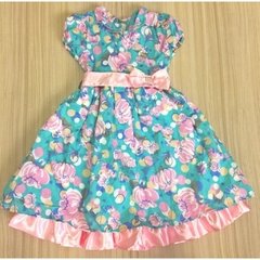 Vestido Floral Com Cinto E Barrado Em Cetim