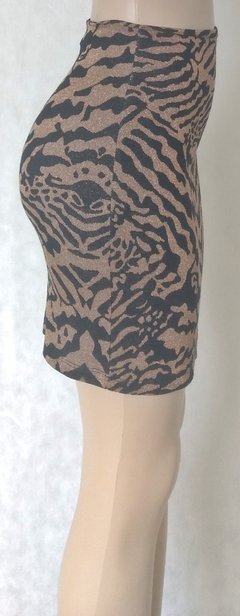 Saia Reta Animal Print Preto E Dourado