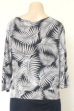 Blusa 3/4 Estampa Folhagens Preta - For - comprar online