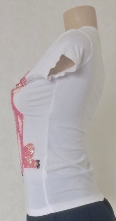 Camiseta Branca Bordada Com Lantejoulas - Pink Panther - Roupas, sapatos e acessórios femininos novos e usados na ROSANA GREEN