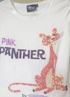 Camiseta Branca Bordada Com Lantejoulas - Pink Panther - loja online