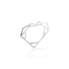 Pingente de coração geométrico, de prata com banho de ródio