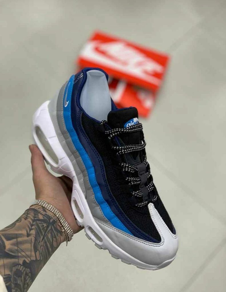 Air max 95 preto best sale e azul