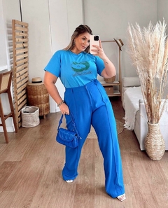 Calça Wide Leg Alfaiataria Kayla 44 - Azul