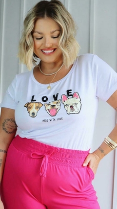 T-Shirt Casual Love Dogs - Branca