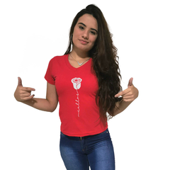 Camiseta Feminina Gola V Cellos Rose Premium - QESTILOS - Todos os estilos em um só lugar