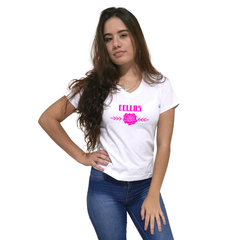 Camiseta Feminina Gola V Cellos Sigle Rose Premium