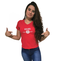 Camiseta Feminina Gola V Cellos Sigle Rose Premium