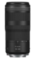 Objetiva Canon RF 100-400mm F/5.6-8 IS USM com design moderno e detalhes em preto.